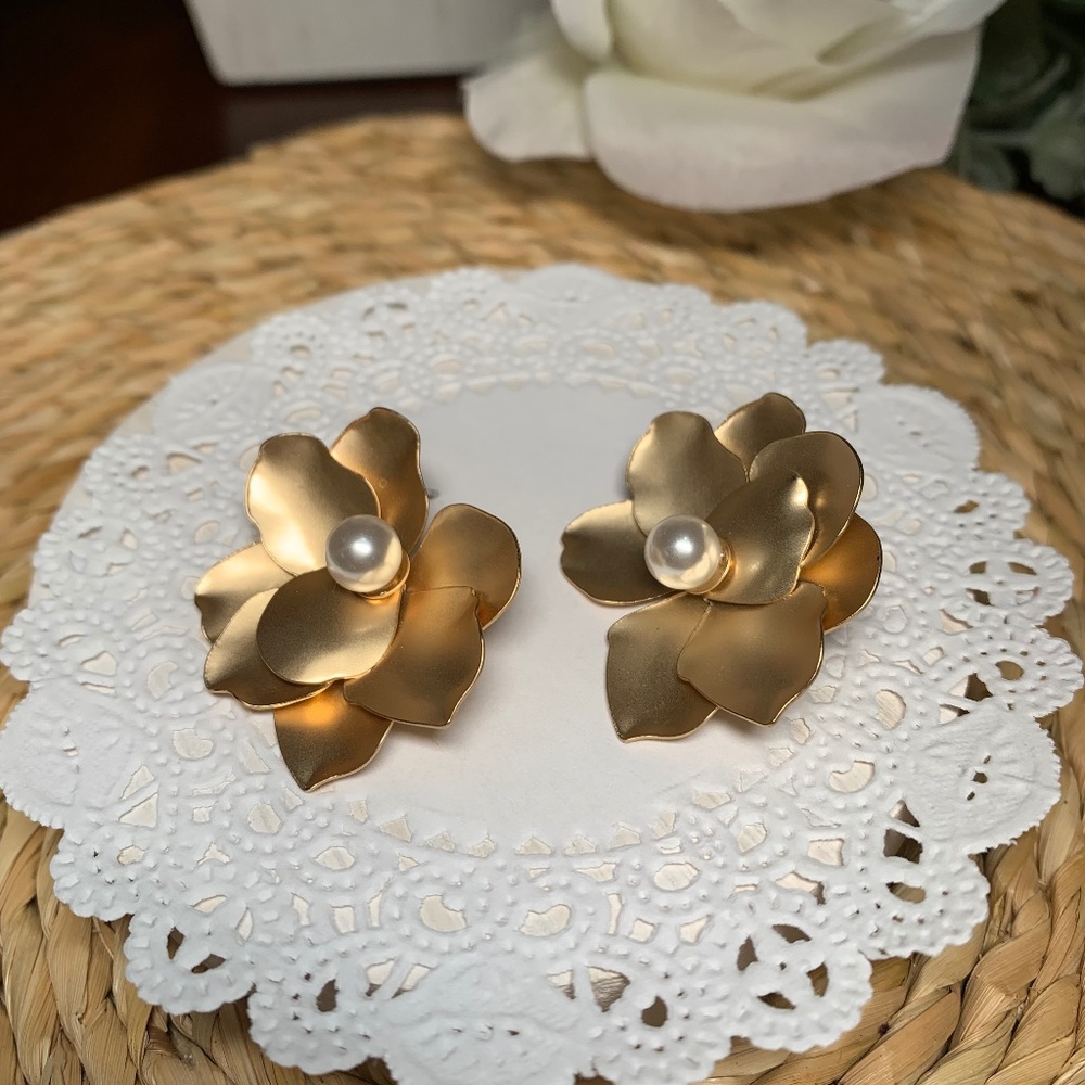 Individual Artfully Shaped Metallic Petals, Flower Post Earrings
